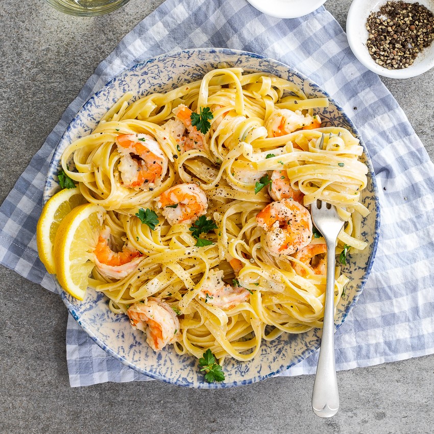 Pasta with Shrimp, Lemon, Herbs and Feta | 12 Easy But Delicious Shrimp Recipes | Her Beauty