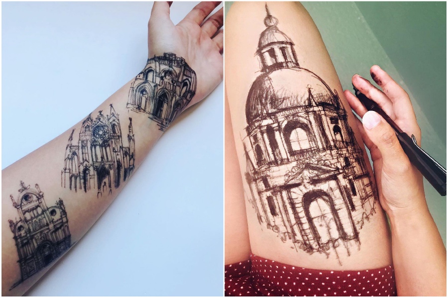 Tattoo | Artist Uses Her Body As A Canvas For Architecture Sketches | Her Beauty
